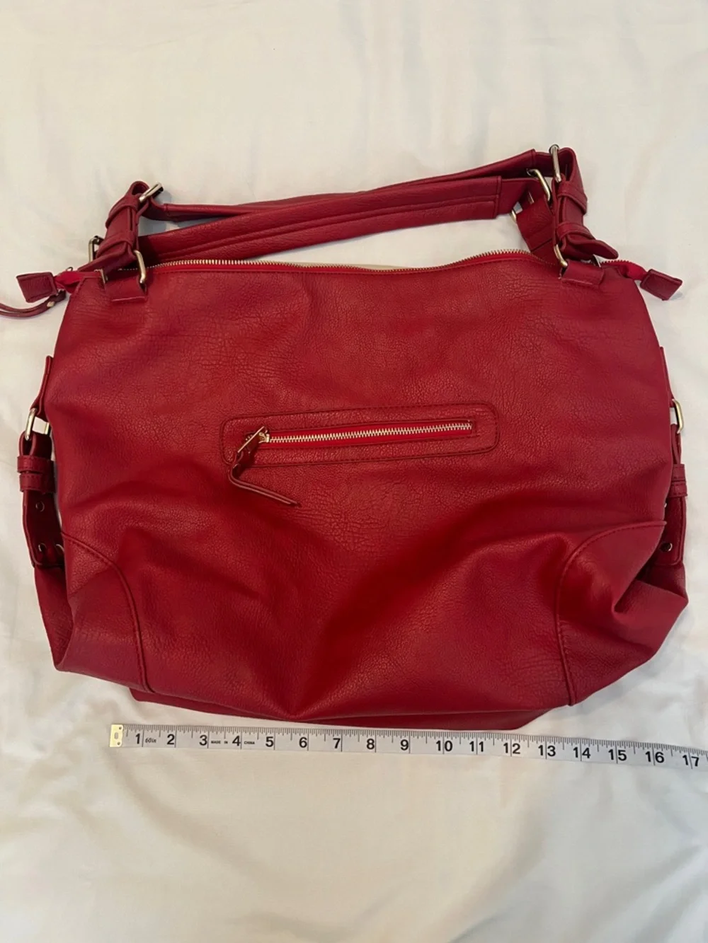 NWOT Red Faux Leather Tote Handbag lots of pockets great for travel